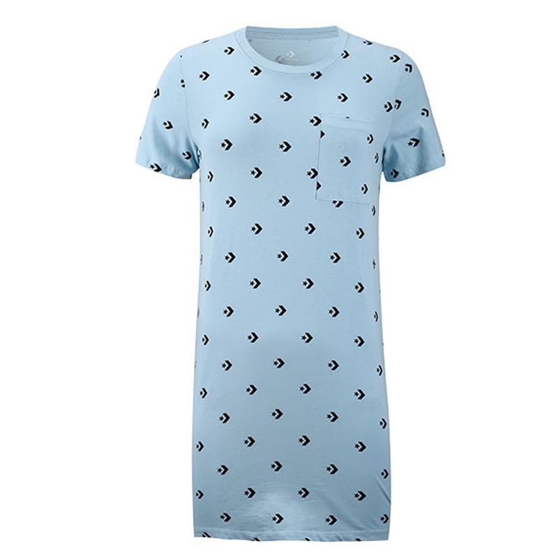 Converse T Shirts Women s Blue Crew Neck Moderate 10005815-A01 L