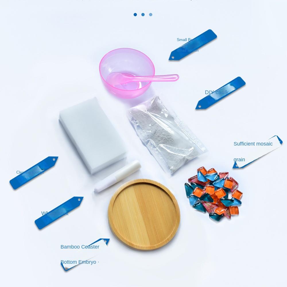 Square Round DIY Mosaic Cup Mat Mosaic Glass Bamboo Pad Creative Handmade Coaster  Toys