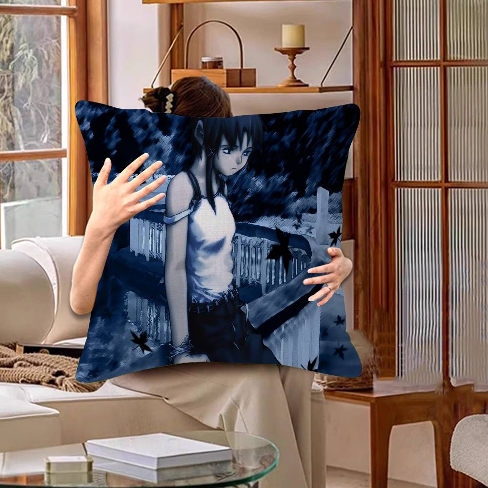 Serial Experiments Lain Anime Movie Sticky Cushion Cover Car Throw Pillow Case For Sofa Car Christmas Gift 40x40cm 45x45cm