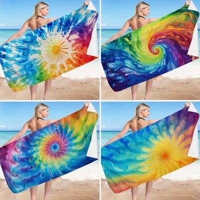 Creative Painting Digital-printed Polyester Superfine Fiber Double-sided Fleece Beach Vacation Bath Towel, Beach Towel