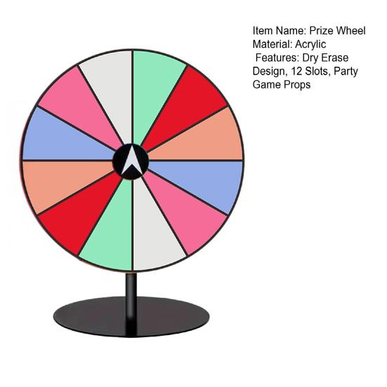 8-calowe akrylowe tęczowe koło fortuny z 12 polami, do pisania i wycierania, obrotowe, z podstawką, DIY spinner szczęścia, stołowa ruletka, rekwizyty do gry planszowej na imprezę