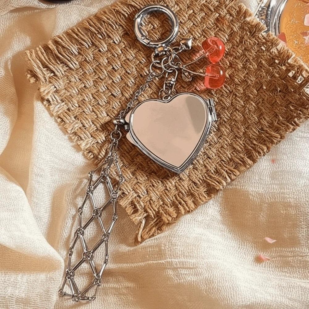 

Cherry Metal Mesh Bag Key Chain Mini Lipstick Cover Key Ring Travel Style 1