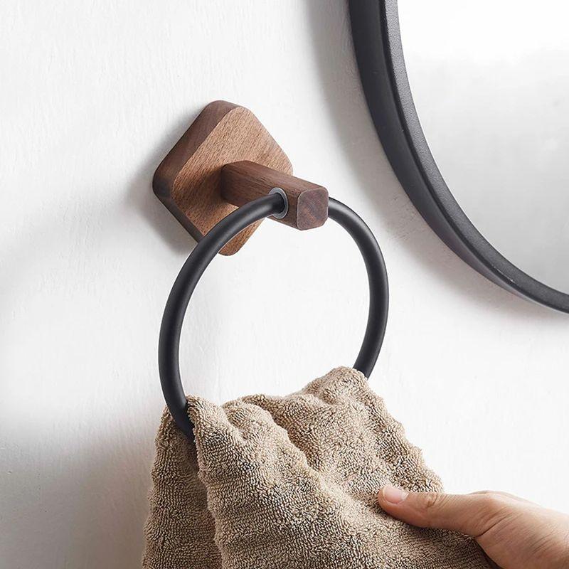 Wood Bathroom Towel Rings Wall Mounted Towels Holder Aluminum Toilet Clothes Holder Hand Towel Holder Bathroom Accessories