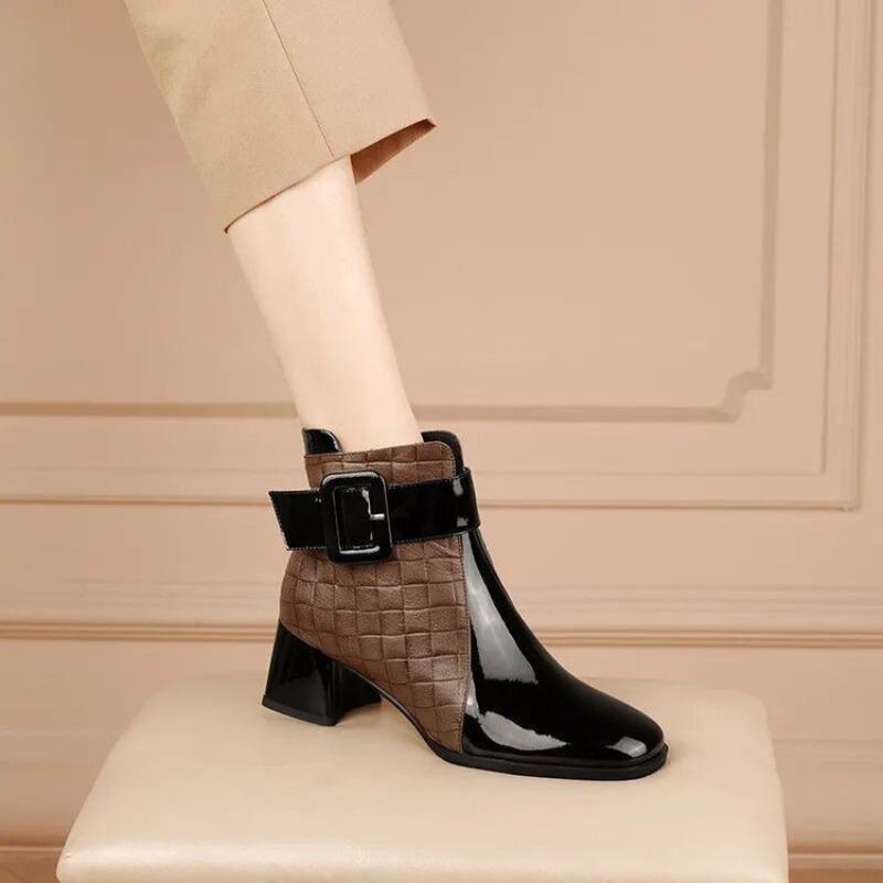 Bottes Cheville Nouvelles Hiver 2026 Mode Coréenne Femme Bout Rond Talon Haut Bas Tige Courte Bottines