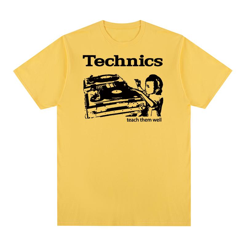 T-shirt Technics insegnali bene Giradischi DJ Musica House Techno Elettronica Cotone T-shirt Uomo Nuova Maglietta Top Donna