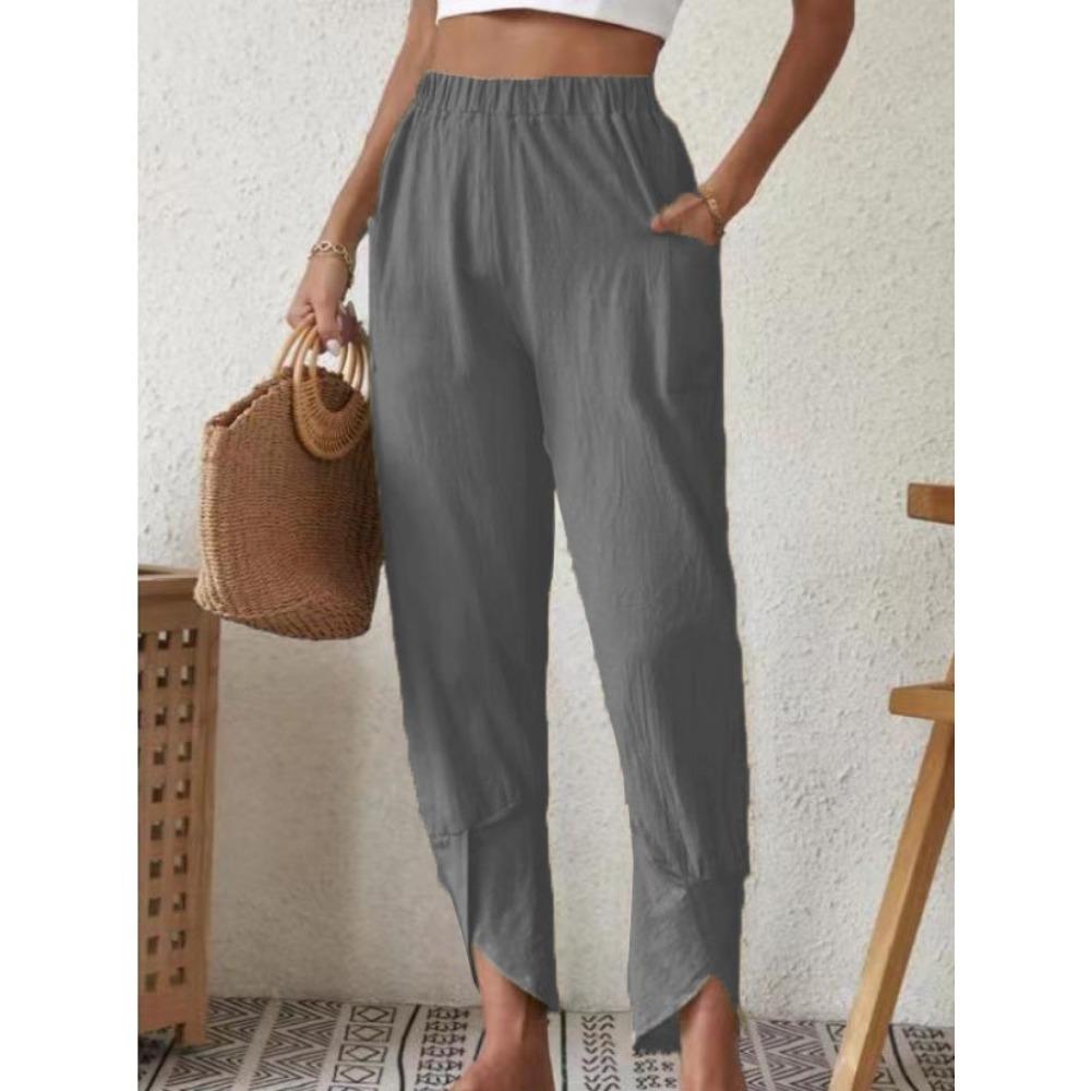 GMXIA Pantalones Casuales de Mujer para Otoño con Cordón Holgados Bolsillo Algodón Lino Chinos