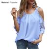 Ladies Top Hollow Lace Sleeves Spring Summer Loose Pure Color Shirt Blouse for Daily Wear