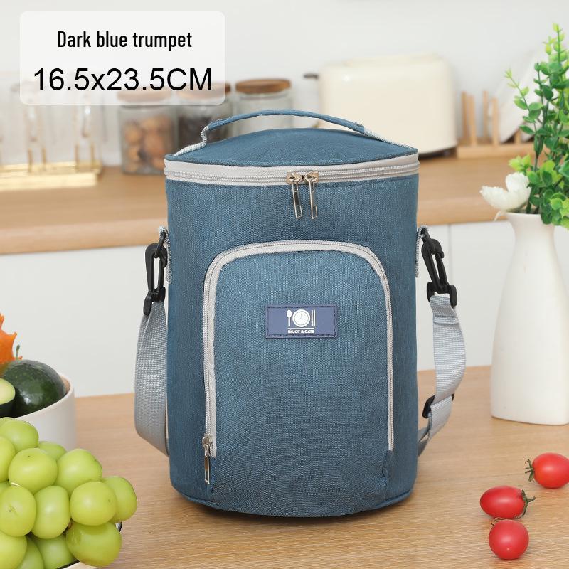 Round Insulated Oxford Cloth Lunch Bag - Aluminum Foil Lined Handbag for Students & Office Workers