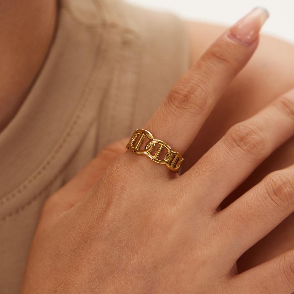 Otwierane Pierścionki w Kształcie Szerokiego Łańcucha Dla Kobiet Kolor Złoty Stal Nierdzewna Gruba Figurka Akcesoria