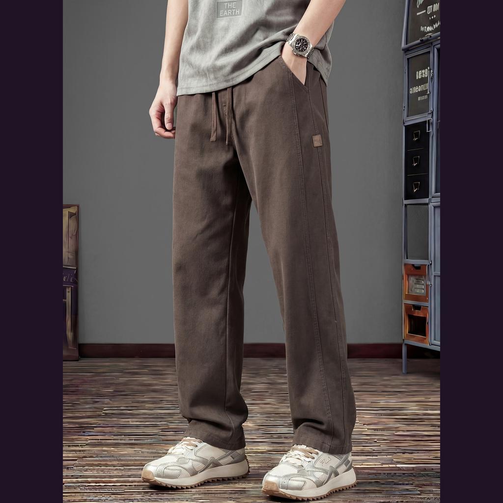 Lyocell breathable men's casual pants summer new loose straight thin pants splicing tooling trousers