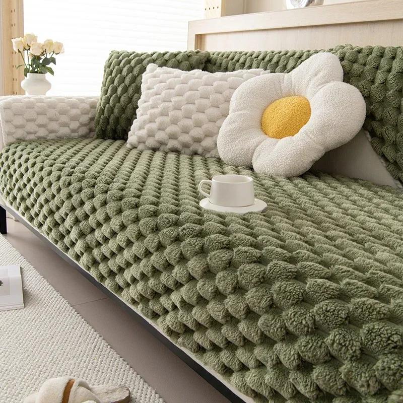Thicken Plush Sofa Cushion Flannel Soft Anti-Slip Sofa Covers for Living Room Universal Couch Towel Furniture Protection Home