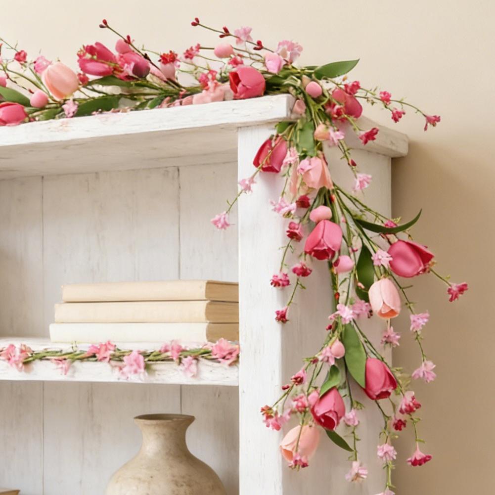 Artificial Tulip Vine with Leaves Pink Plastic 160cm for Wedding Party Holiday Home Office Decorations Outdoor Use