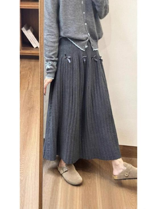 Korean Style Knit Pleated High Waist Skirt