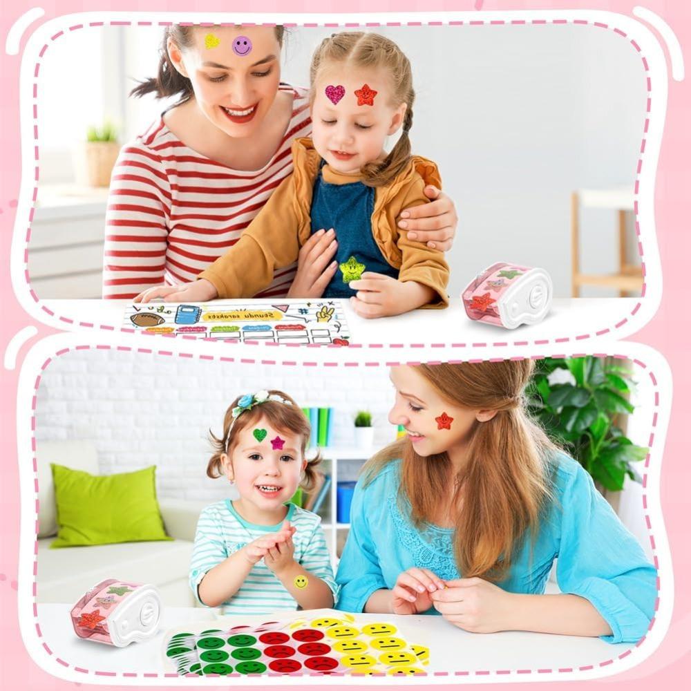 Manual Sticker Dispenser for 1-1.5 Inch Roll Stickers(1500Pcs) for Kids Gift Decoration Rewards Pink
