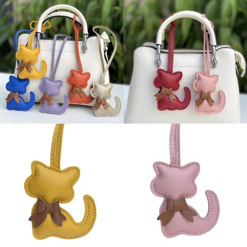 Modischer PU-Schleifen-Schlüsselanhänger mit Katzen-Detail für Handtasche, Schlüssel, Rucksack, Stilvoller Taschen-Hänge-Dekor-Anhänger