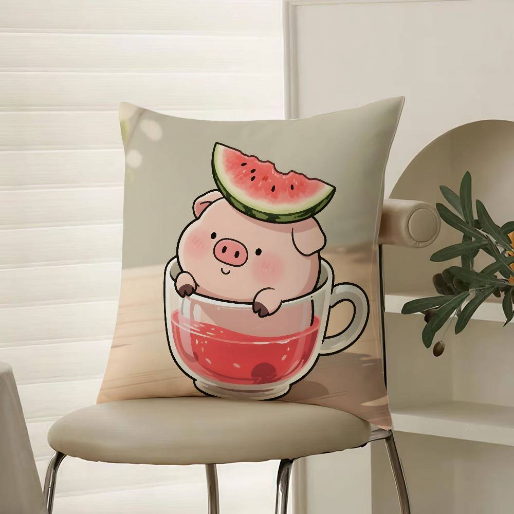 Cute Pig Summer Surprise Pillow Case Comfort Sofa Bed Silky Elegant Invisible Zipper Decorative Cushion Cover