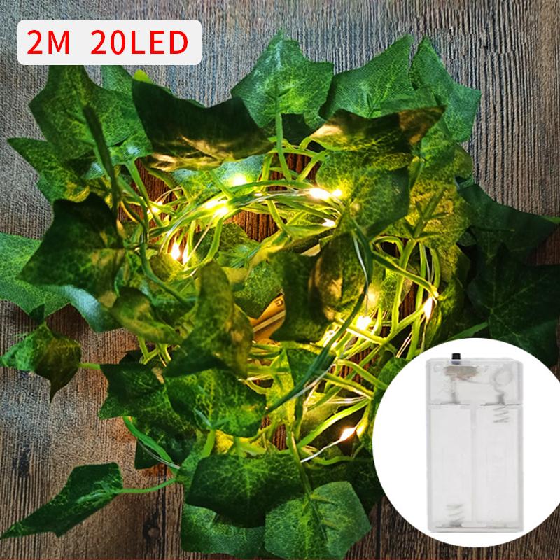 10M 100LED Green Leaf Rattan Artificial Ivy Garland Fake Leaf Plants Vine Garland String Solar Light Wedding Party Christmas Holiday Decoration