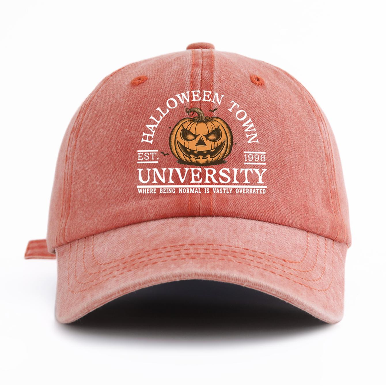 

1pc Halloween Print Washed Baseball Cap for Adults, Minimalist Retro Style Casual Soft Adjustable Dad Hat, Perfect As Gift помаранчевий