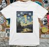 UFO-Entführung T-Shirt Herren Damen Tees Top Sternenhimmel Stil Alien Kuh Strahl Lustig Van Gogh Mashup