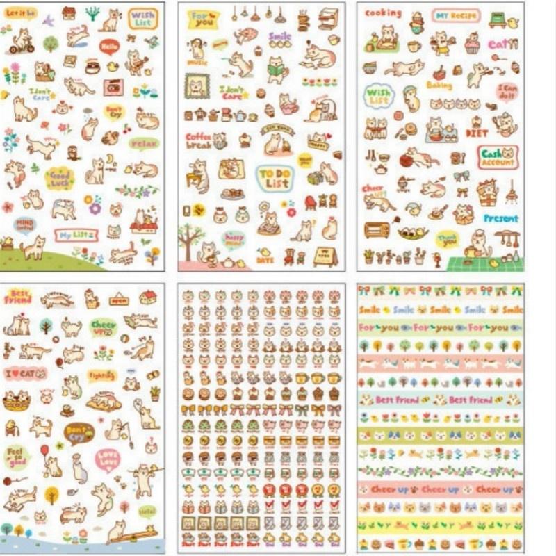 6sheet Suit Creative Stationery Lovely Cat Diary Decoration Stickers Cartoon Animals Stickers