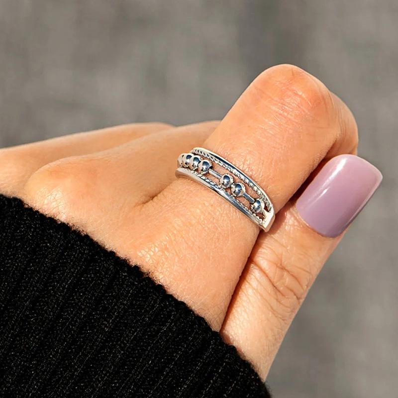 Tide Brand Ring Women, Creative Movable Bead Jewelry, Niche Design Personalized Ring