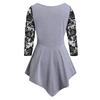 Plus Size Women Solid Floral Lace  Asymmetric Three Quarter Tops Blouse