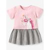 Girl Pink Pleated Dress Baby Short Sleeve Fashionable Skirt Children's Summer Clothing Children's Unicorn Princess Dress