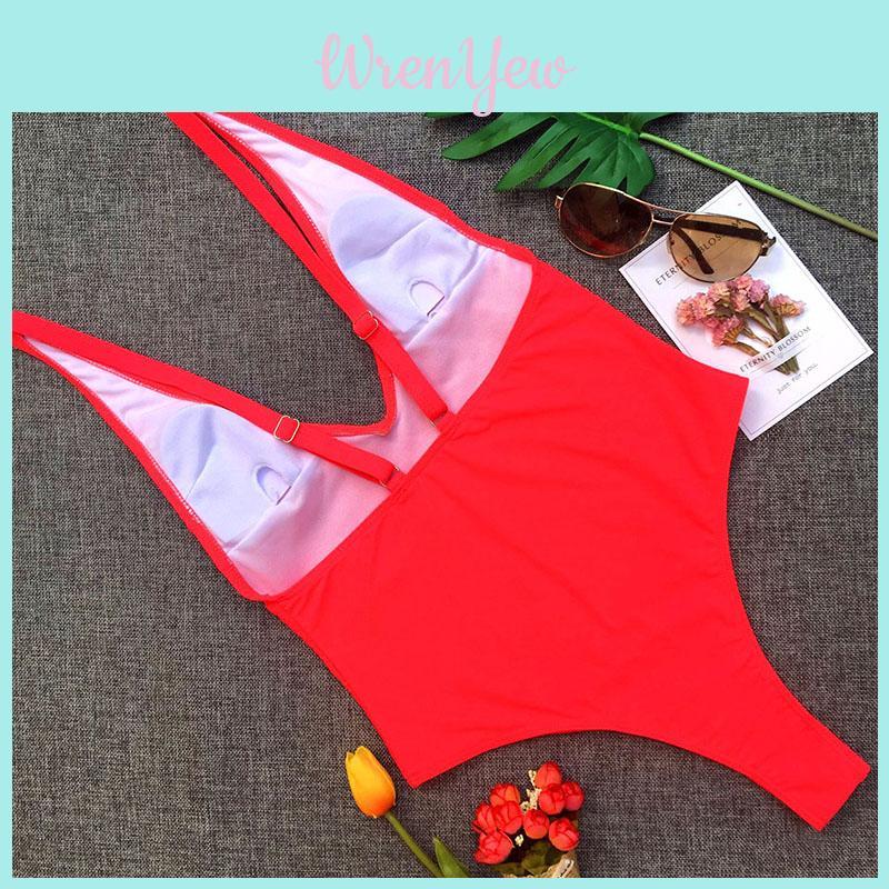 Elegant Women's One-piece Swimsuit With Deep-v Design And Padded Bra For Stylish Beach Adventures
