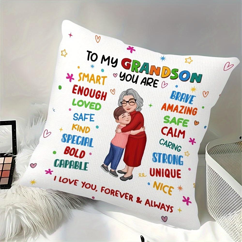 1Pc To My Grandson Heartfelt Message Throw Pillow Cover,Suitable For Sofa,Bedroom,Living Room,A Sentimental Gift From Grandma