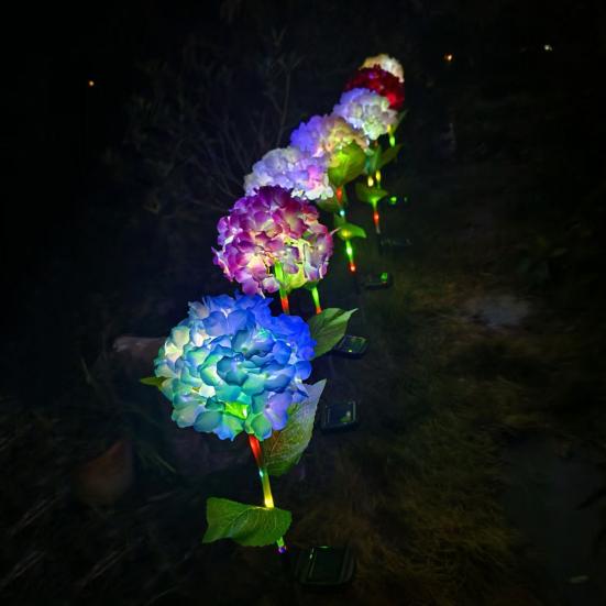 Fairy Hydrangea Light, LED Solar Powered Outdoor Garden Stake Lights  Artificial Hydrangea Flower Light for Path Yard Walkway Patio