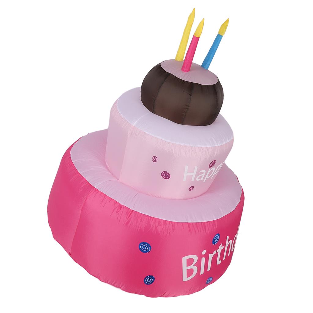 Inflatable Happy Birthday Cake with Candle IP44 Waterproof Birthday Blow Up Yard Decoration with LED Light for Party Yard Garden Lawn US Plug 100-120V