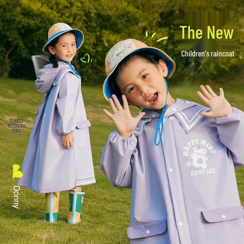 Nagy Gyermek Esőkabát Lányoknak és Fiúknak, 8 éves, Egyrészes Poncsó Hátizsákhellyel, Iskolahasználatra, Esőálló.