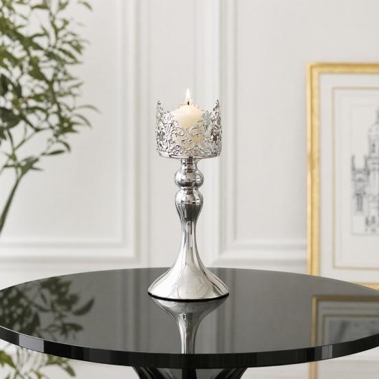 Huaqianguhh Candle Holder, European Style Crown Metal Candlestick, Decorative Holder for Dinner Room Table Centerpiece Mantel Wedding Party Decor