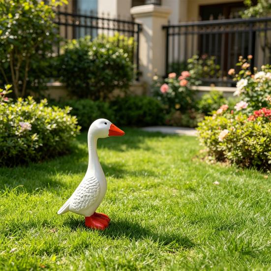 Yousheng 6 Inch Mini Desktop Goose Statue, White Lifelike Goose Sculpture, Decorative Resin Goose Figurine for Office, Living Room, Bookshelf, Coffee