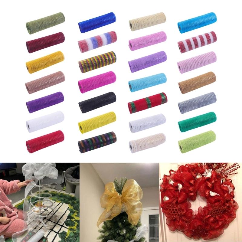4 Rolls Durable Plastic Mesh Ribbon for Christmas Tree Decoration Perfect for DIY Projects and Festival Home Decors
