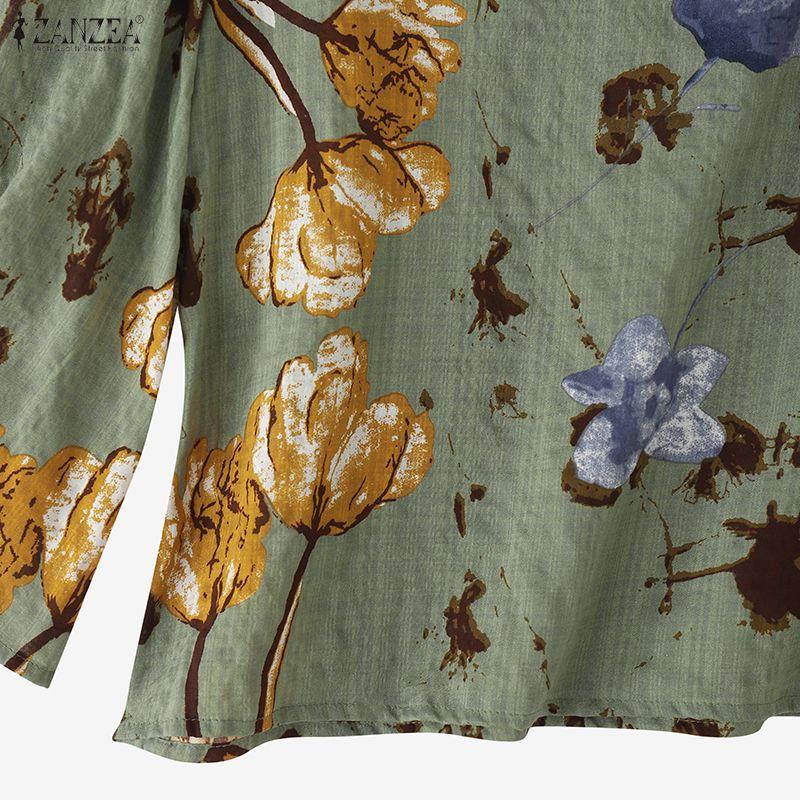 ZANZEA Women Casual Round Neck Summer 3/4 Sleeve Print Blouse