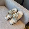Qiao Feifei's Summer New Flat-soled Sandals Women's Rhinestone Pearl Woven Roman Style Toe Beach Shoes