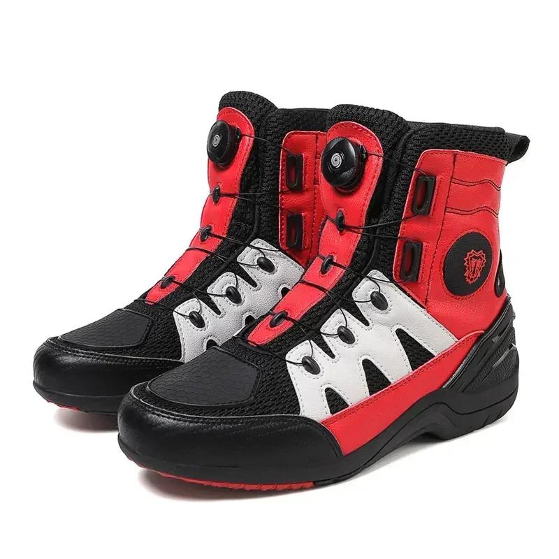 Jg-Wolf Motocross Boots Men Women Biker Boots Anti-Slip Riding Boots Waterproof Leather Motorcycle Shoes For City Riding