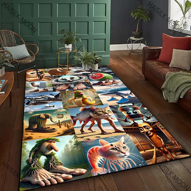 Exaggerated and Funny Creatures Italian Brainrot Theme Carpet Living Room Bedroom Bedside Bathroom Floor Mat Home Decor Rug Gift
