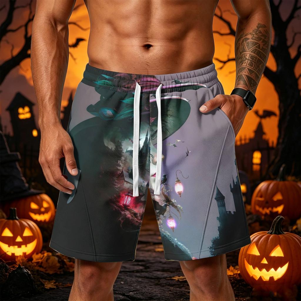 Men's Halloween Loose Fit Shorts with Pockets Drawstring Waistband Athletic Printed Shorts for Casual Sportswear