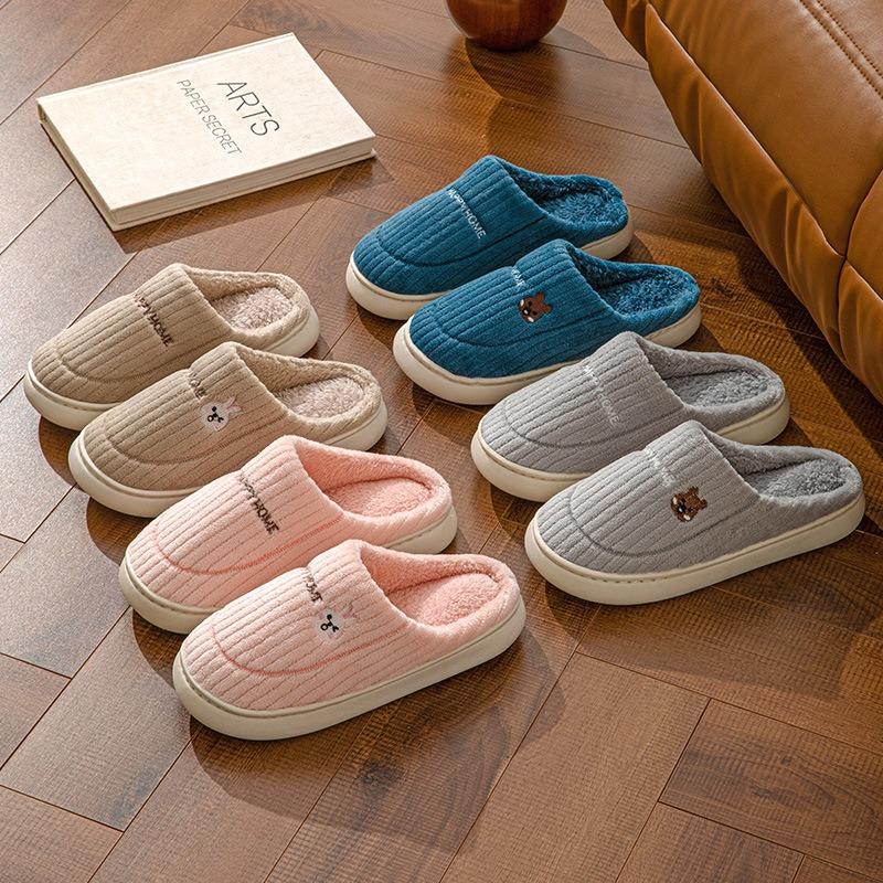 Cotton slippers women autumn and winter couple indoor home non-slip thick bottom plush warm men winter