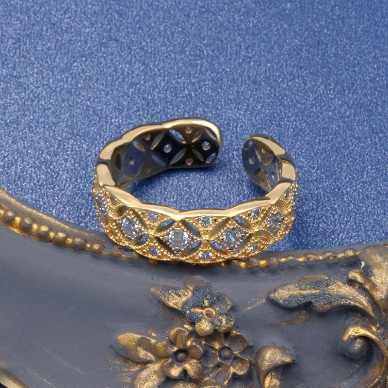 Set Inele Buccellati Femei Dantelă Gol Gravat Plin Diamant Încrustat Bijuterii de Mână High-end