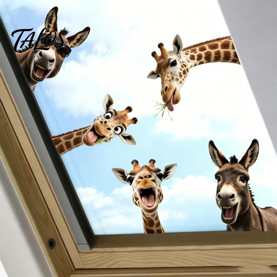 Adesivi in Vetro Dimensione Personalizzabile Giraffa Divertente Asino Statico Pellicola per Finestre, Animale da Fattoria Rimovibile Non Adesiva per Decorazione Casa Cucina Stanza degli Ospiti, Carino