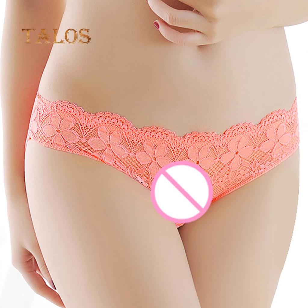 Sexy Crotchless Floral Lace See-through Panties Women Bowknot Briefs Underwear Female Clothing