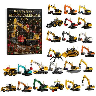 Heavy Equipment Advent Calendar 2025, 24 Days Christmas Countdown Calendar, 24 Die-Cast Machines, Mini Excavator Ornaments