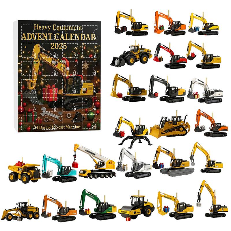 Heavy Equipment Advent Calendar 2025, 24 Days Christmas Countdown Calendar, 24 Die-Cast Machines, Mini Excavator Ornaments