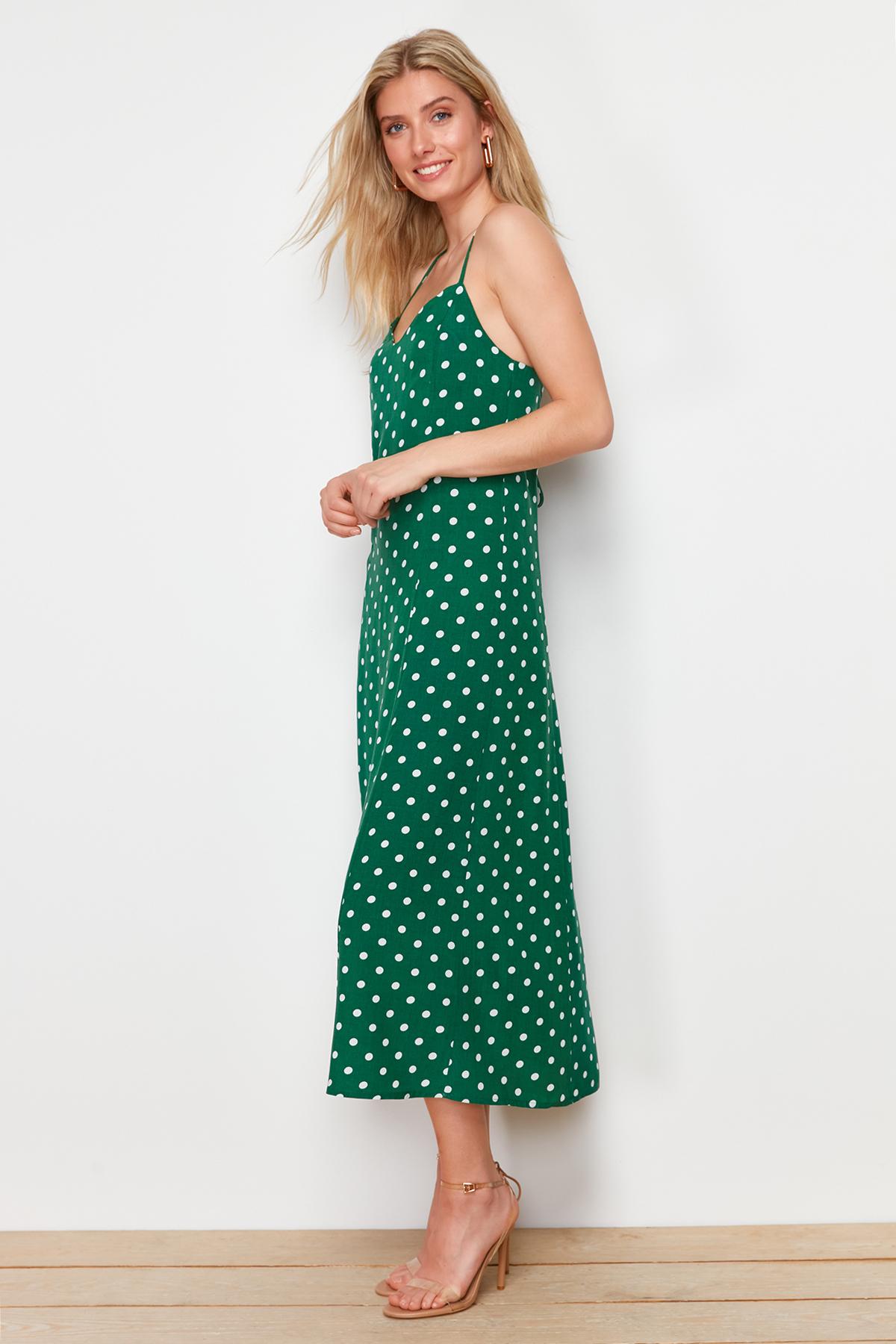 

Женское платье, новый сезон, модное зеленое тканое платье миди А-образного выреза с завязкой на спине