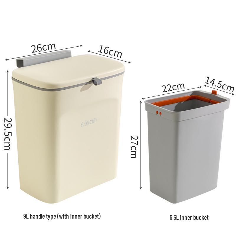Cream Wall-Mounted Kitchen Trash Bin with Lid