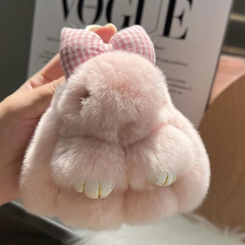 Cute Plush Rabbit Keychain Soft and Comfy Rabbit Fur Mini Bunny Pendant Lovely Women Bag Schoolbag Car Accessory Gift for Girls