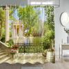 Italian Street View Shower Curtain Vintage Town Arch Floral Plant European Style Scenery Home Bathroom Curtains Decor with Hooks